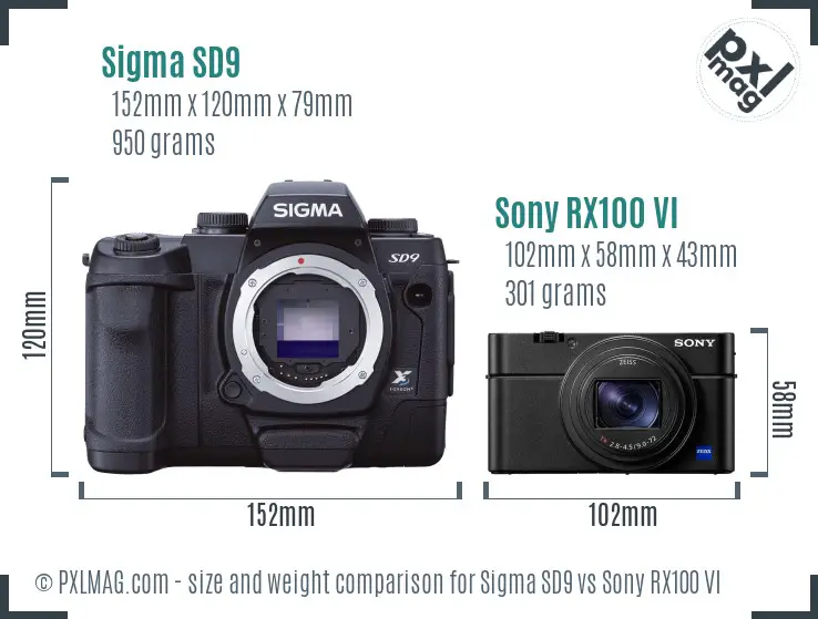 Sigma SD9 vs Sony RX100 VI size comparison