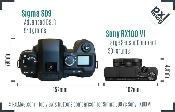 Sigma SD9 vs Sony RX100 VI top view buttons comparison