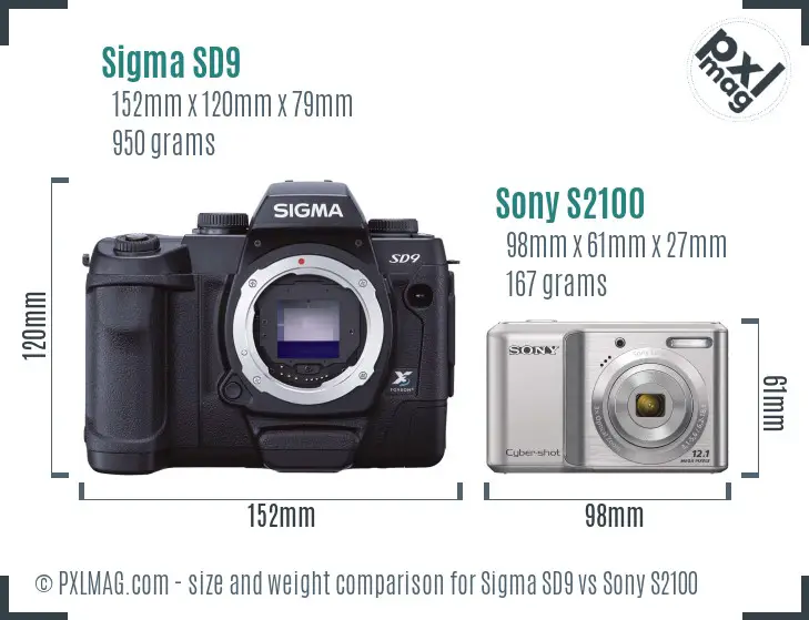 Sigma SD9 vs Sony S2100 size comparison