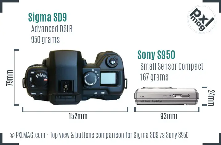 Sigma SD9 vs Sony S950 top view buttons comparison