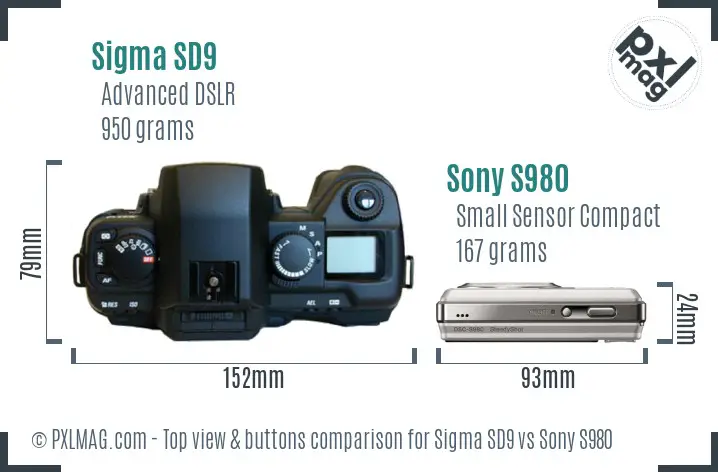 Sigma SD9 vs Sony S980 top view buttons comparison