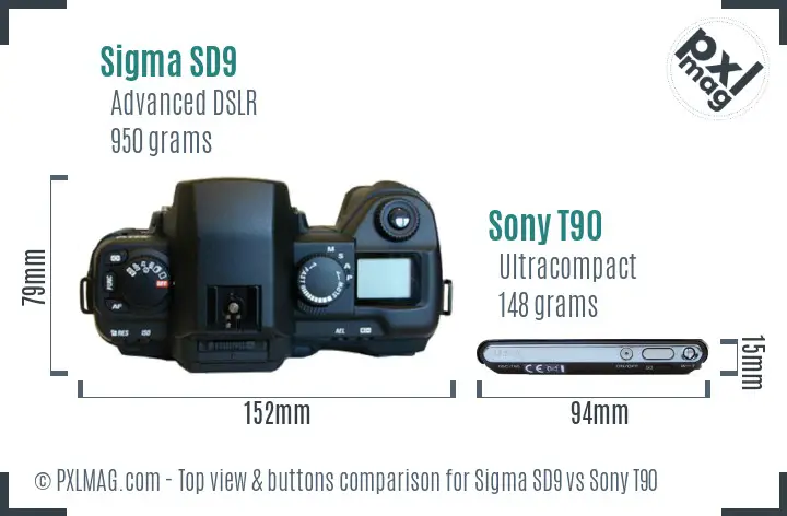 Sigma SD9 vs Sony T90 top view buttons comparison
