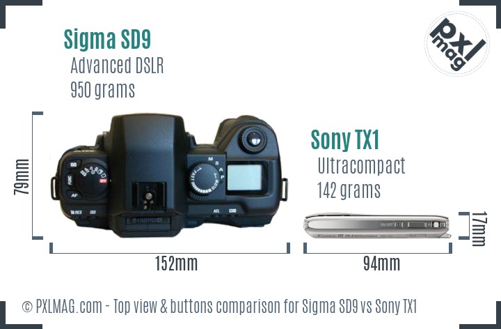 Sigma SD9 vs Sony TX1 top view buttons comparison