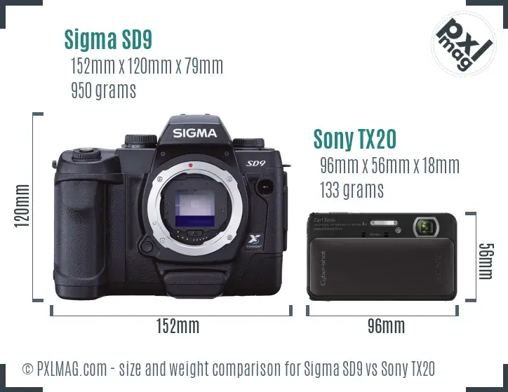 Sigma SD9 vs Sony TX20 size comparison