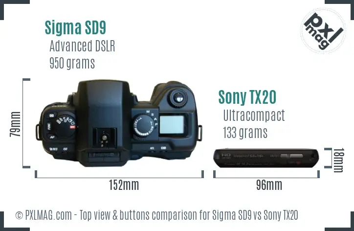Sigma SD9 vs Sony TX20 top view buttons comparison