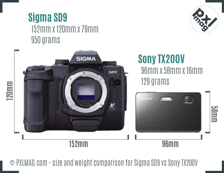 Sigma SD9 vs Sony TX200V size comparison