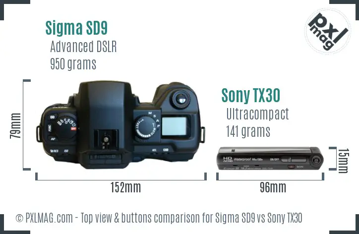 Sigma SD9 vs Sony TX30 top view buttons comparison