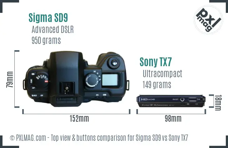 Sigma SD9 vs Sony TX7 top view buttons comparison