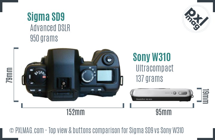 Sigma SD9 vs Sony W310 top view buttons comparison