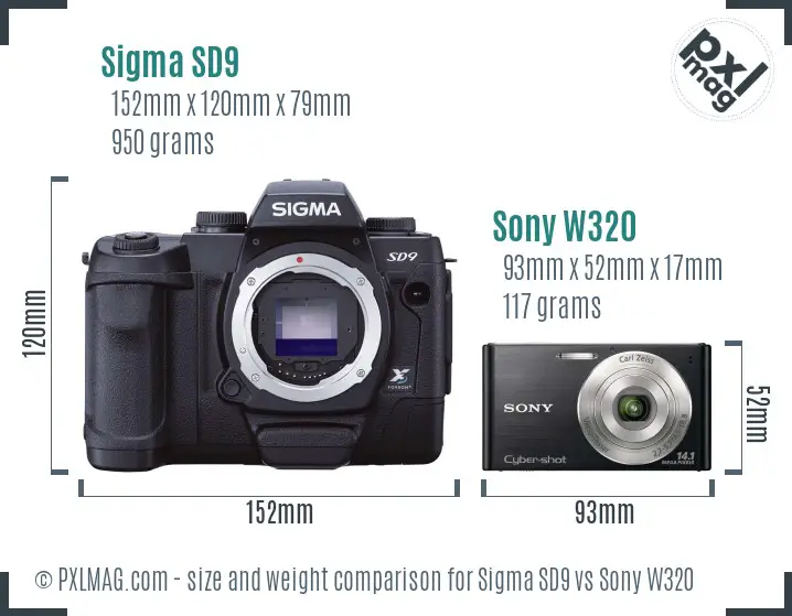 Sigma SD9 vs Sony W320 size comparison