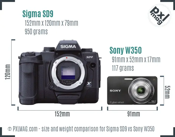 Sigma SD9 vs Sony W350 size comparison