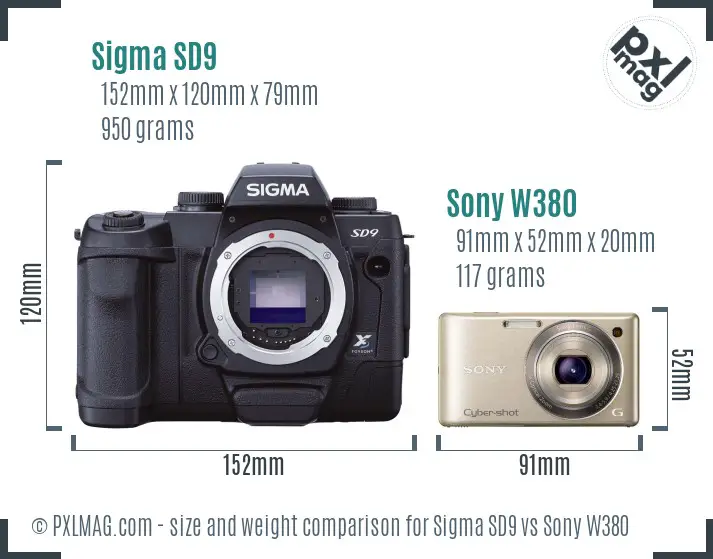 Sigma SD9 vs Sony W380 size comparison