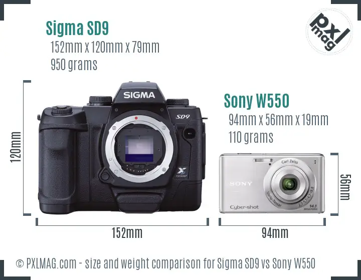 Sigma SD9 vs Sony W550 size comparison