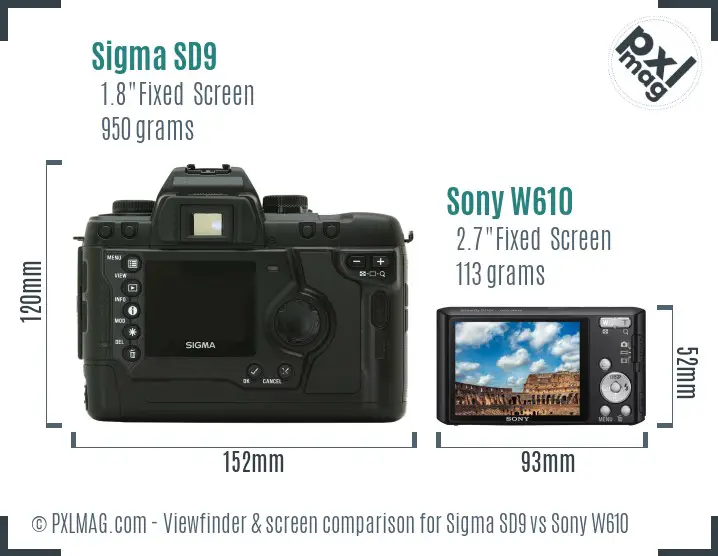 Sigma SD9 vs Sony W610 Screen and Viewfinder comparison