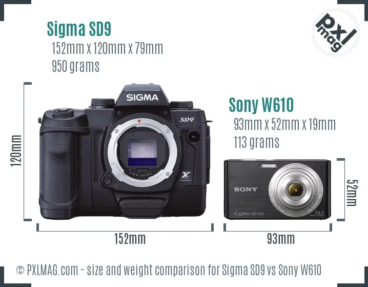 Sigma SD9 vs Sony W610 size comparison