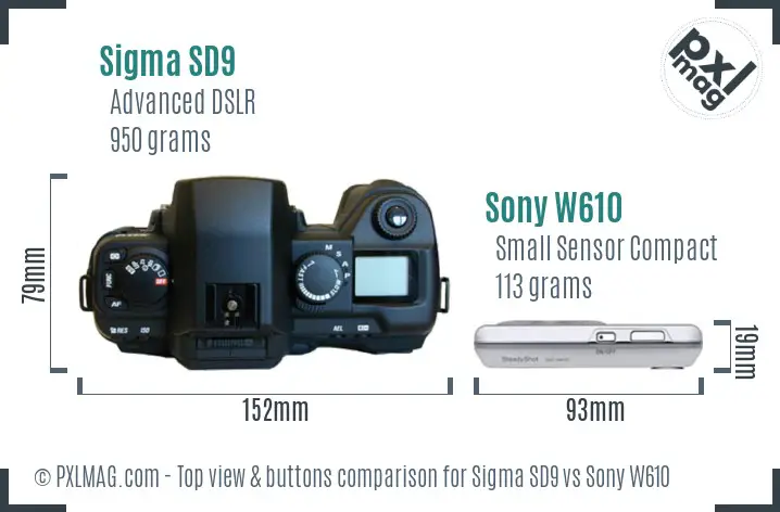 Sigma SD9 vs Sony W610 top view buttons comparison