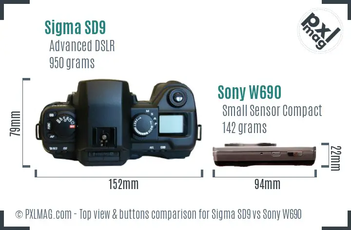 Sigma SD9 vs Sony W690 top view buttons comparison