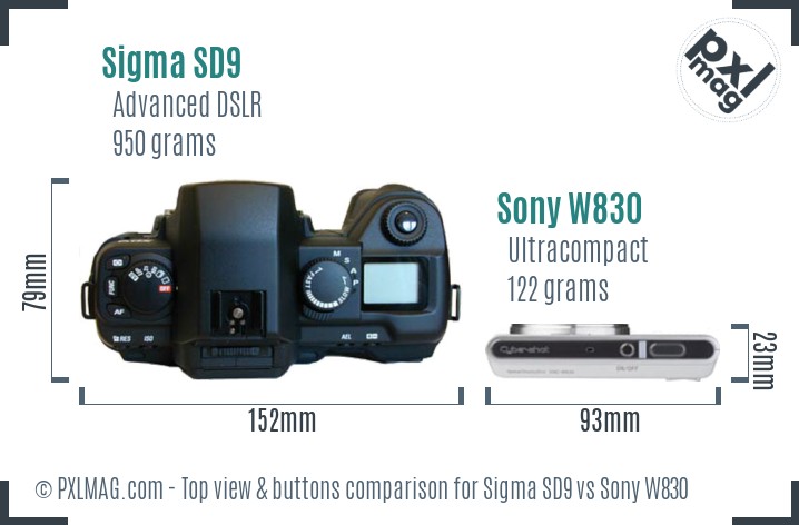 Sigma SD9 vs Sony W830 top view buttons comparison