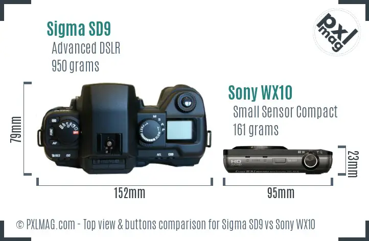 Sigma SD9 vs Sony WX10 top view buttons comparison