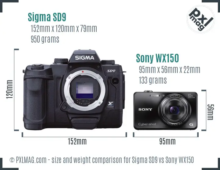 Sigma SD9 vs Sony WX150 size comparison