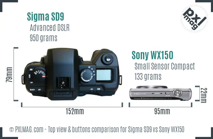 Sigma SD9 vs Sony WX150 top view buttons comparison