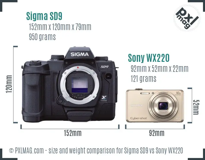 Sigma SD9 vs Sony WX220 size comparison Sigma SD9 vs Sony WX220 size comparison