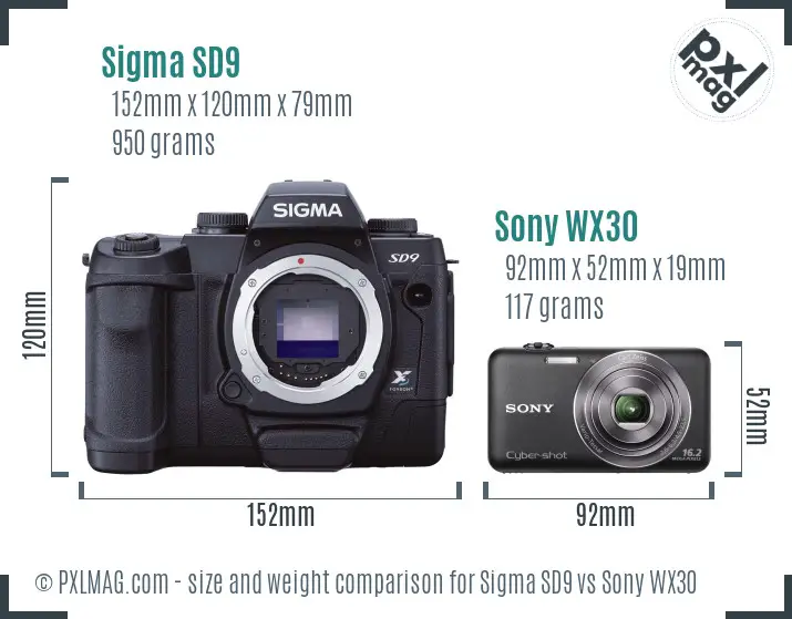 Sigma SD9 vs Sony WX30 size comparison Sigma SD9 vs Sony WX30 size comparison
