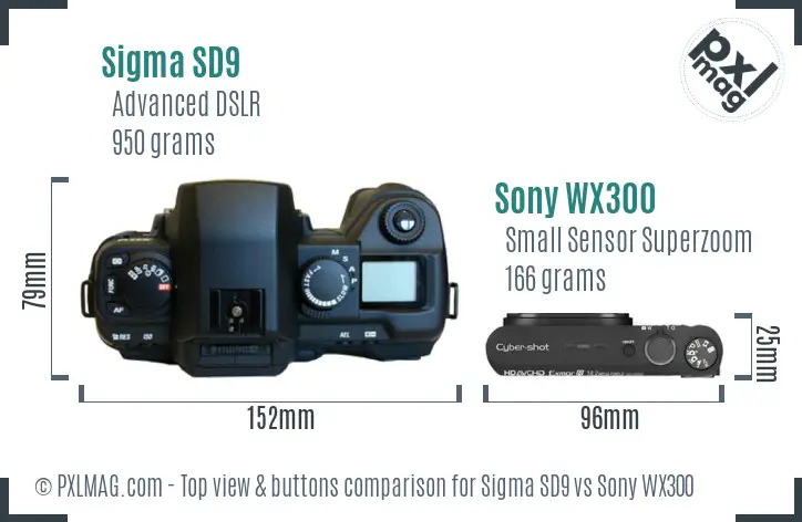 Sigma SD9 vs Sony WX300 top view buttons comparison