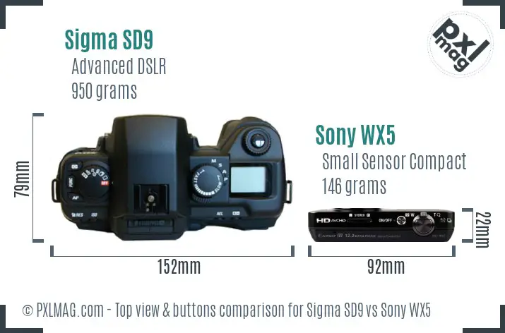 Sigma SD9 vs Sony WX5 top view buttons comparison