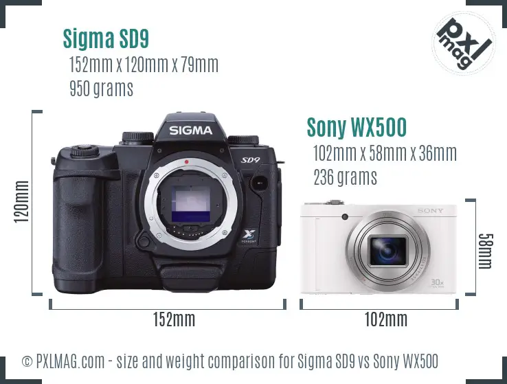 Sigma SD9 vs Sony WX500 size comparison