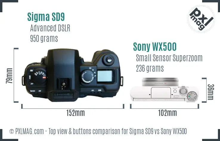 Sigma SD9 vs Sony WX500 top view buttons comparison
