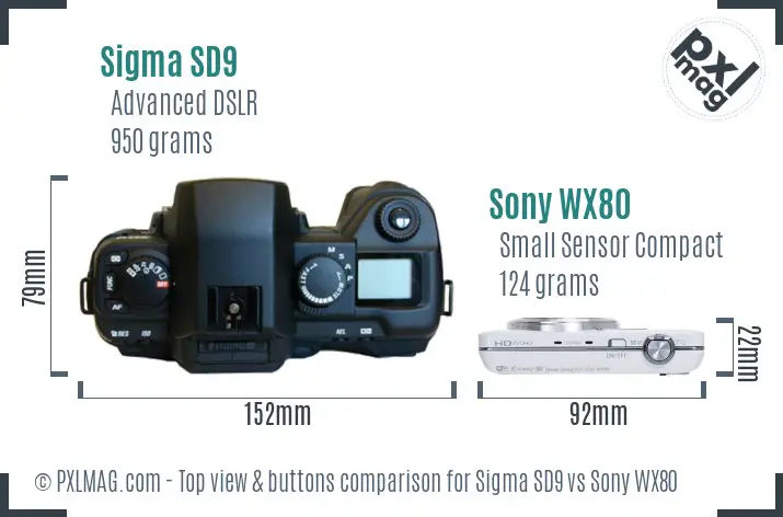 Sigma SD9 vs Sony WX80 top view buttons comparison