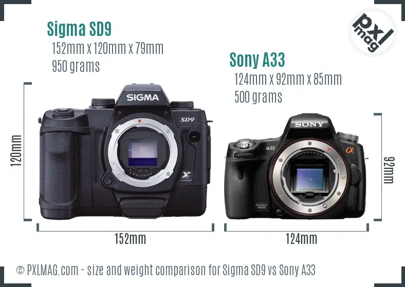 Sigma SD9 vs Sony A33 size comparison