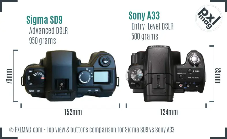 Sigma SD9 vs Sony A33 top view buttons comparison