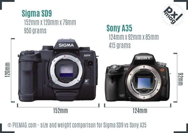 Sigma SD9 vs Sony A35 size comparison