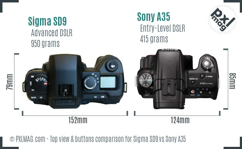 Sigma SD9 vs Sony A35 top view buttons comparison