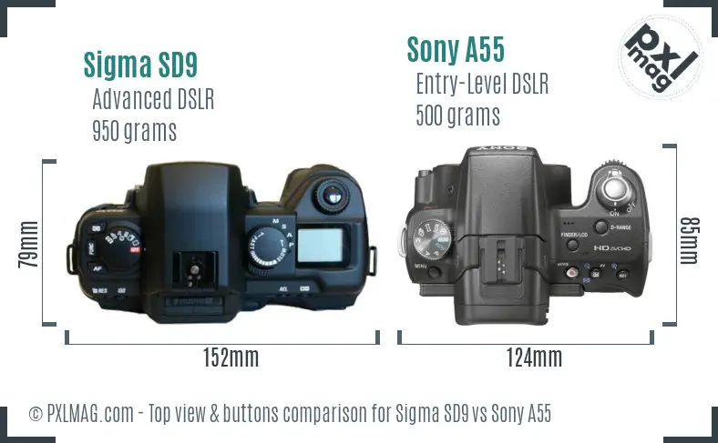 Sigma SD9 vs Sony A55 top view buttons comparison