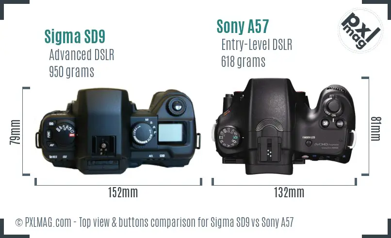 Sigma SD9 vs Sony A57 top view buttons comparison