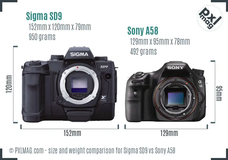 Sigma SD9 vs Sony A58 size comparison Sigma SD9 vs Sony A58 size comparison