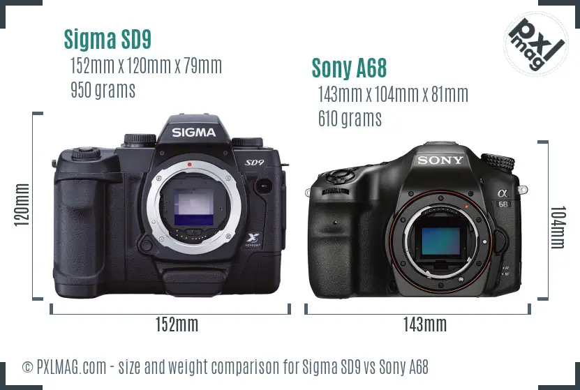 Sigma SD9 vs Sony A68 size comparison