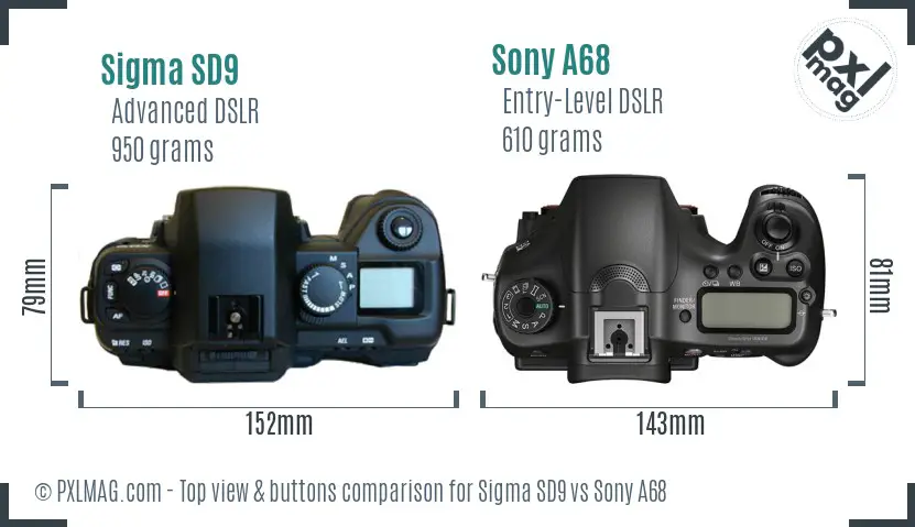 Sigma SD9 vs Sony A68 top view buttons comparison