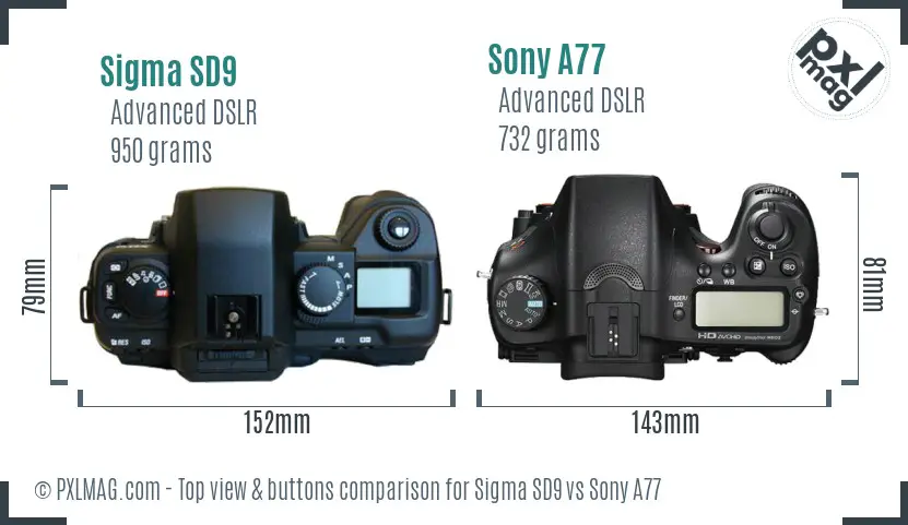 Sigma SD9 vs Sony A77 top view buttons comparison