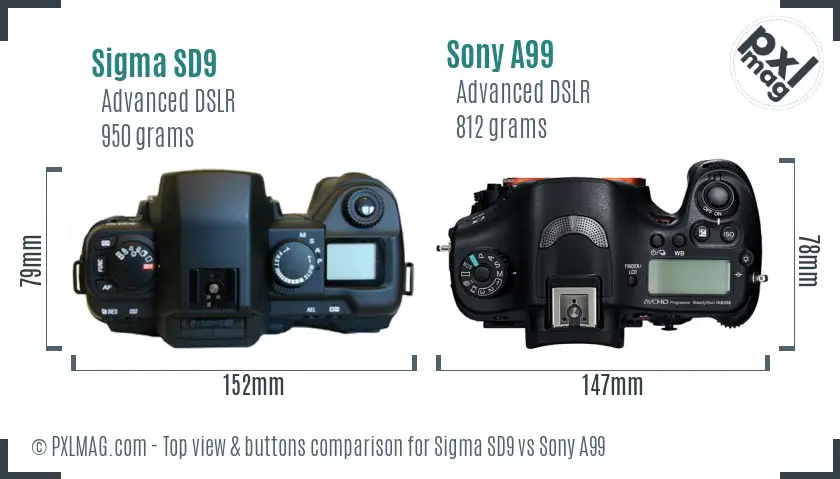 Sigma SD9 vs Sony A99 top view buttons comparison