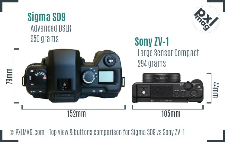 Sigma SD9 vs Sony ZV-1 top view buttons comparison