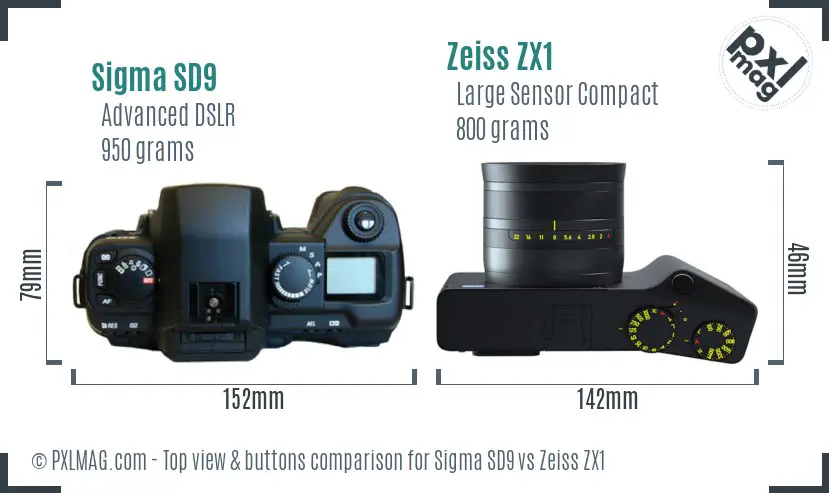 Sigma SD9 vs Zeiss ZX1 top view buttons comparison