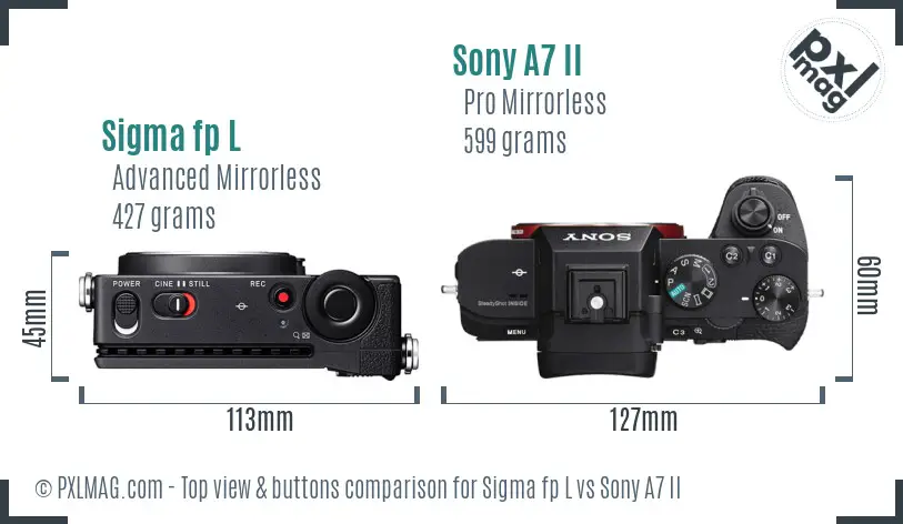 Sigma fp L vs Sony A7 II top view buttons comparison