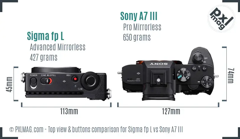 Sigma fp L vs Sony A7 III top view buttons comparison