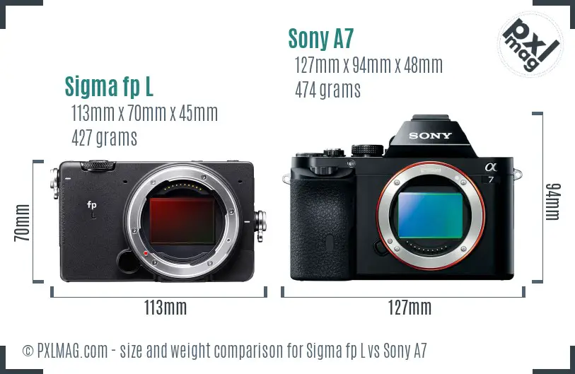 Sigma fp L vs Sony A7 size comparison