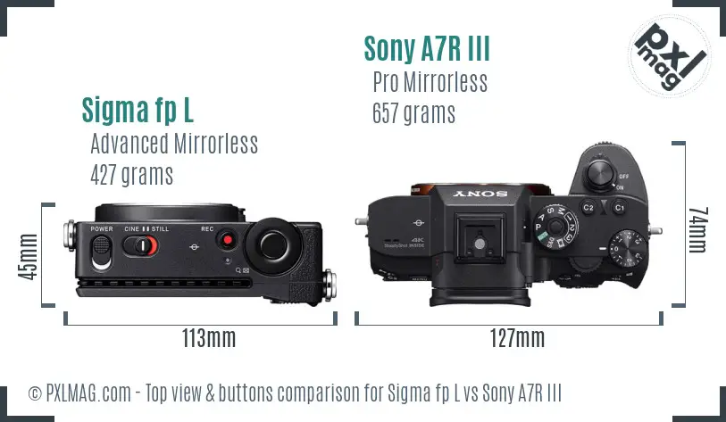 Sigma fp L vs Sony A7R III top view buttons comparison Sigma fp L vs Sony A7R III top view buttons comparison
