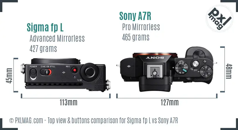 Sigma fp L vs Sony A7R top view buttons comparison